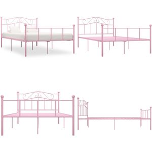 vidaXL Bedframe metaal roze 140x200 cm - Bedframe - Bedframes - Tweepersoonsbed - Tweepersoonsbedden
