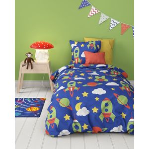 Mistral Home - DEKBEDOVERTREK - flanel - 140 x 200 cm + 65 x 65 cm - eenpersoons - tekening - blauw - Voor kinderen