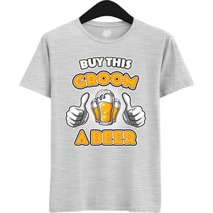 Buy This Groom A Beer | Vrijgezellenfeest Cadeau Man - Groom To Be Bachelor Party - Grappig Bruiloft Bruidegom Heren Shirt - T-Shirt - Unisex - Ash Grey - Maat L