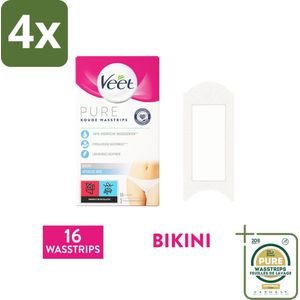 Veet Ontharingsstrips Bikinilijn Pure Gevoelige Huid 16 stuks per verpakking - Voordeelverpakking - 4 stuks - Gevoelige huid - Ontharingsstrips bikinilijn