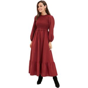 Trendyol Vrouwen Ontwerp Maxi Skater Regelmatige Geweven Bescheiden Jurken, Donkerblauw, 64