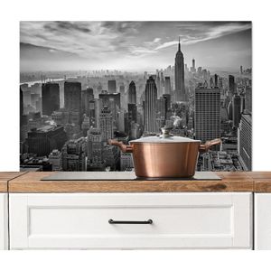 Spatscherm keuken 100x65 cm - Kookplaat achterwand Architectuur - Zwart wit - Stad - Skyline - New York - Muurbeschermer - Spatwand fornuis - Hoogwaardig aluminium