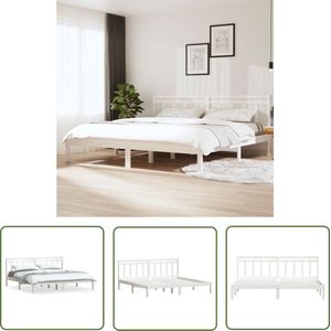 The Living Store Bedframe massief grenenhout wit 200x200 cm - Bedframe - Grenenhout Bed - Wit Bedframe - Slaapkamer Meubels - King Size Bed