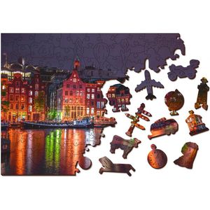 Wooden City - 2in1 - Legpuzzel Amsterdam By Night 37,5x25,4cm