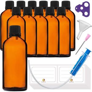 Amber glazen flessen met pipet - 100ml 12 stuks set met accessoires voor druppelen en bewaren
