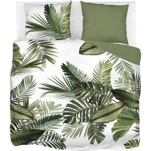 Snoozing Palm Leaves - Flanel - Dekbedovertrek - Lits-jumeaux - 260x200/220 cm + 2 kussenslopen 60x70 cm - Groen