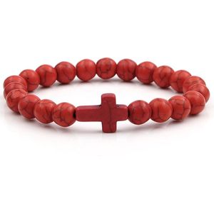Kruis armband - Jezus - Christelijk - bijbel kralen Rood - 20 cm