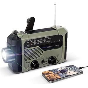 Radio op zonne-energie, AM/FM zwengelradio, noodradio, 2000 mAh, powerbank, USB-oplaadbaar, met handslinger, dynamo, ledlamp, leeslamp, SOS-alarm voor outdoor, wandelen, camping, survival