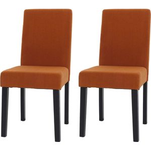 Set van 2 eetkamerstoelen Littau, keukenstoel met hoge rugleuning, stof/textiel koord hout ~ terracotta, donkere poten