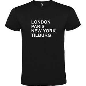 Zwart t-shirt met "" London, Paris , New York, Tilburg "" print Wit size XS