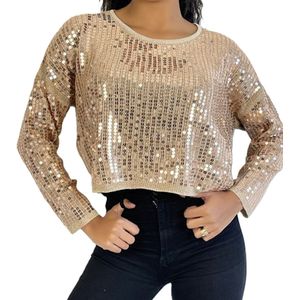 Dames Trui-Top party glamour paillette goud