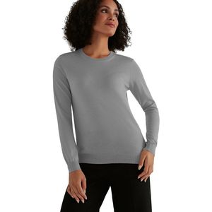 FALKE Basic New Merino Crew Neck elegante klassieker wol trui dames grijs - maat XS