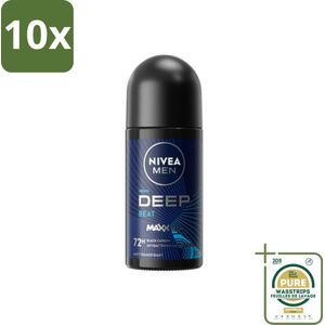 10 x Nivea - Men - Deodorant - Roller - Deep Beat - 48 Uur Lang Werkend - 50 ml - Grootverpakking - Nivea Men Deodorant Roller - Anti-Transpirant - 48 Uur Bescherming - Zweetbestendig - Geur