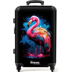 NoBoringSuitcases.com® - Koffer groot - Rolkoffer lichtgewicht - Gekleurde flamingo voor een verfexplosie - Reiskoffer met 4 wielen - Grote trolley XL - 20 kg bagage