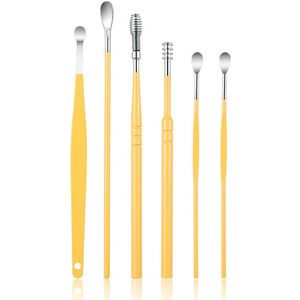 Oordopjes Van Roestvrij Staal - Oorreinigingsset - Veilige Reiniging Zonder Schade - 6 Stuks - Thuis En Reizen Geel