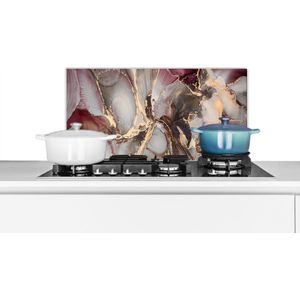 Spatscherm - Marmer print look - Paars - Luxe - Goud - Spatwand - keukenmuur - Keuken - Achterwand keuken - 70x30 cm