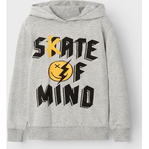 name it Nash Happy Sweater Trui met capuchon grijs gemêleerd 116/122 Jongens