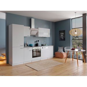 Goedkope keuken 280  cm - complete keuken met apparatuur Malia  - Wit/Wit - soft close - keramische kookplaat - vaatwasser - afzuigkap - oven  - spoelbak
