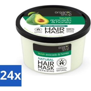 24 x Organic Shop - Haarmasker Avocado & Honey - Hydraterend en Verzachtend - 250 ml - Haar Masker - Avocado - Honing - Hydraterend - Verzachtend
