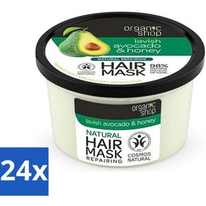 24 x Organic Shop - Haarmasker Avocado & Honey - Hydraterend en Verzachtend - 250 ml - Haar Masker - Avocado - Honing - Hydraterend - Verzachtend