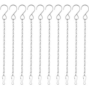 12 stuks bloempotten, hangende ketting, metalen kettingen om op te hangen, bloemenhanger, kettingen, voor bloempotten, vogelkooi, plantenbakken, lantaarns en ornamenten (zilver)