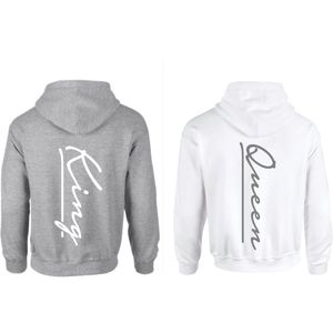 Hoodie set Valentijn voor een koppel-King Queen achterkant-cadeau Valentijn-Verjaardag-Sporttruien met capuchon-Maat S