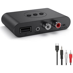 Ynkkvre-Bluetooth 5.0 Audio Ontvanger B21 met NFC – Draadloze Muziekadapter met AUX, RCA, USB & Type-C, Handsfree Bellen, 9-12m Bereik – Voor Stereo & Speakers