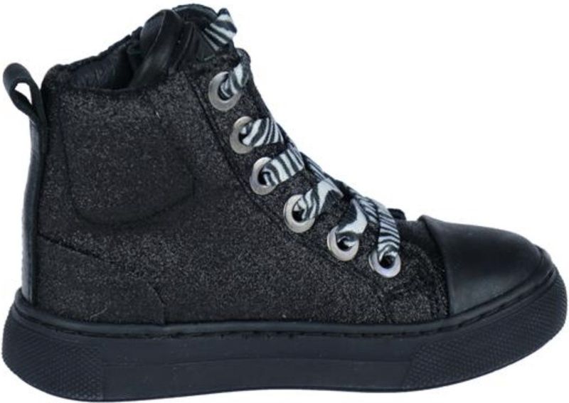 Jochie - Nala - Bikerboot - Zwart - Leer Gevoerd, Uitneembaar Voetbed, Zebra Motief Veter