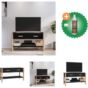 vidaXL Tv-meubel 82x38x45 cm bewerkt hout zwart - Kast - Inclusief Houtreiniger en verfrisser