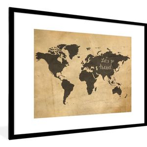 Fotolijst incl. Poster - Wereldkaart - Reizen - Vintage - 80x60 cm - Posterlijst