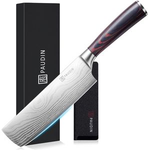 PAUDIN N6 Professioneel Nakiri Mes 17,5 cm - Groentemes - Japans mes - Koksmes - Damascus Patroon - Inclusief Knifeguard