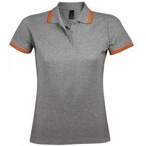 SOLS Dames/dames Pasadena getipt korte mouw Pique Polo Shirt (Grijze mergel/oranje)