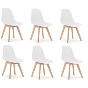KITO - Eetkamerstoelen - set van 6 eettafel stoelen - wit met houten poten
