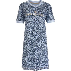 Irresistible Dames Nachthemd - Panter print - Katoen - Blauw - Maat L