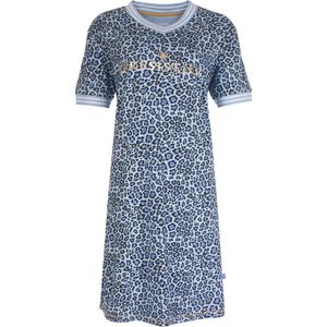 Irresistible Dames Nachthemd - Slaapkleed - Panter print - 100% Katoen - Blauw - Maat L