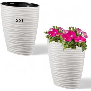 XXL Plantenbak Slim Ovaal Met 3D Golf Effect - Wit - Inclusief Uitneembare Inzet - Hoogte: 60 cm - Geschikt voor Binnen en Buiten