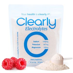 Clearly Electrolytes Framboos – Elektrolyten Poeder Zonder Suiker – Natrium 1000mg, Kalium 667mg, Magnesium 100mg – 340 Gram / 60 Doseringen