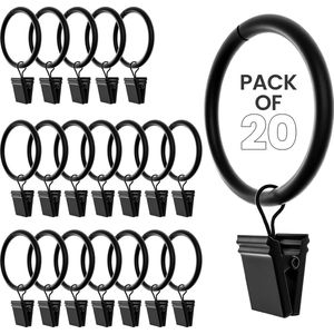 BOTC Douchegordijn Ringen met klem - 38 MM - Zwart - Sets van 20 stucks - RVS