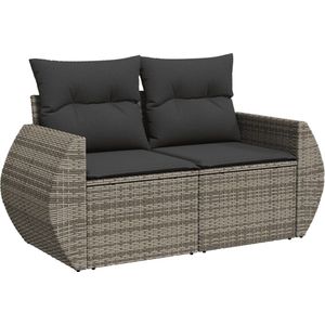 vidaXL - Tuinbank - 2-zits - met - kussens - poly - rattan - grijs