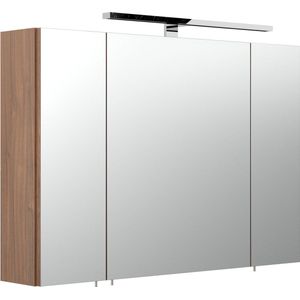 Spiegelkast Rick Walnoot - MDF - Breedte 90 cm - Hoogte 62 cm - Diepte 17 cm - Met stopcontact - Met verlichting