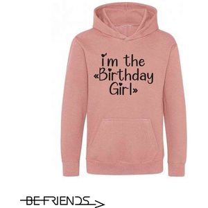 Be Friends Hoodie - Birthday girl - Kinderen - Roos - Maat 1-2 jaar