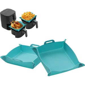 Navaris 2-in-1 siliconen oven mat compatibel met airfryer (2 stuks) - Opvangbak voor heteluchtfriteuse - Stevig en makkelijk te reinigen - Blauw