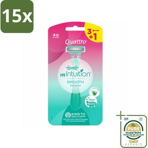 15 x Wilkinson - Wegwerpscheermesjes - Quattro For Woman - Precies - 4 mesjes - Grootverpakking - Scheermesje Vrouw - Wegwerpmesje - Huidvriendelijk Scheren - Fluweelzachte Huid - Scheren Voor Vrouwen