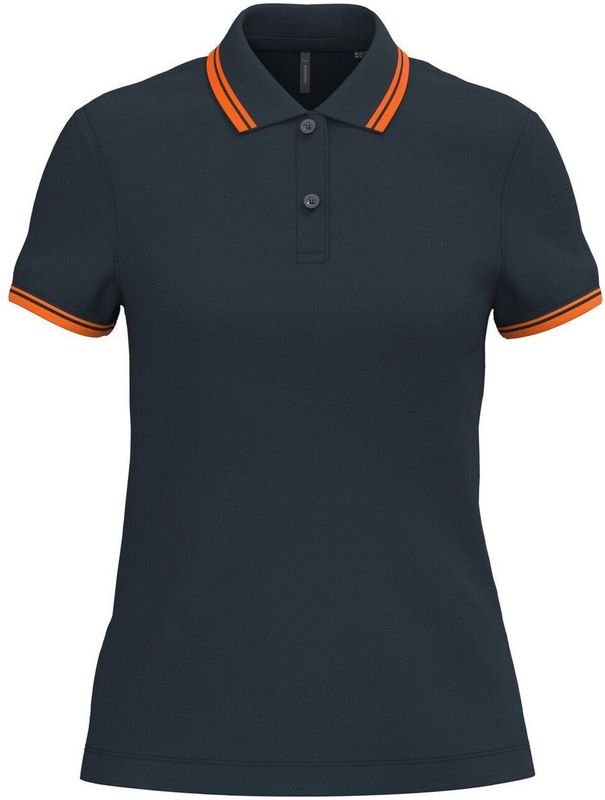 Kariban Gestreepte damespolo korte mouwen K273 - Navy / Orange - L