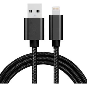 1m 3A geweven stijl metalen kop 8 pins USB data / oplader kabel, voor iPhone XR / iPhone XS MAX / iPhone X & XS / iPhone 8 & 8 Plus / iPhone 7 & 7 Plus / iPhone 6 & 6s & 6 Plus & 6s Plus / iPad (zwart)
