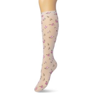 Bonnie Doon Dames Panty Kniekousen met Bloemen Roze maat 36/42 - Gebloemde Knie Kousen - Luxe Knie Sokken - Uitstekend draagcomfort - English Flower Knee High - Kniesokken - Romantisch - Zakt niet af - Paradise Pink - BP211502.310