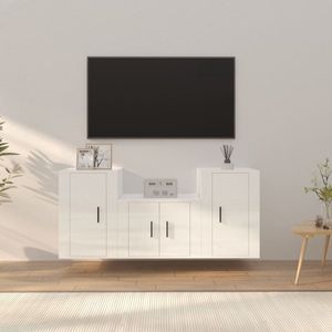 The Living Store TV-meubel Set - Hoogglans wit - 1x 57x34.5x40cm - 2x 40x34.5x60cm