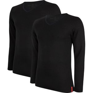 Undiemeister - T-shirt - T-shirt heren - Slim fit - Longsleeve - Gemaakt van Mellowood - V-Hals - Volcano Ash (zwart) - 2-pack - M
