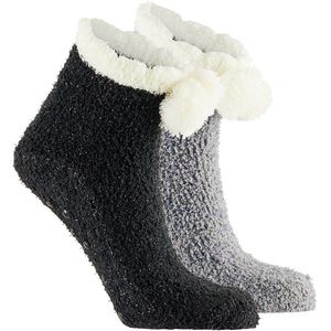 Apollo bedsokken / huissokken - kinderen - 2-pack - zwart/grijs - one size - Slaapsokken - Slofsokken