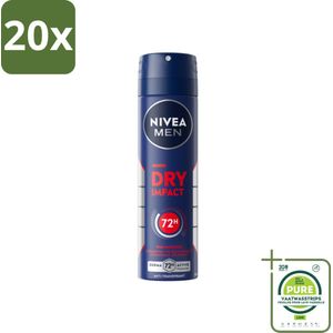 20 x NIVEA MEN - Deodorant Spray - Dry Impact - 150 ml - Grootverpakking - Droog Huidgevoel - Zweetbeheersing - Anti-transpirant - Frisheid - Huidbescherming